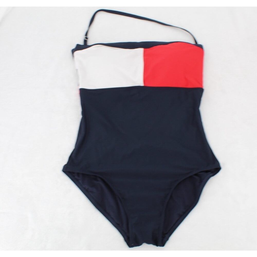 Tommy Hilfiger Crisscross Back One Piece Swimsuit Navy Red White X-Large